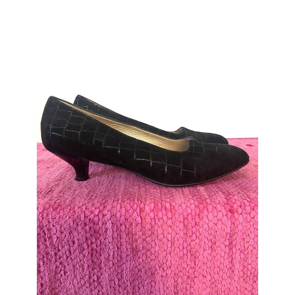 BeautiFeel Mystique Suede Leather Kitten Heel Pumps Black Crocco Size EU 36